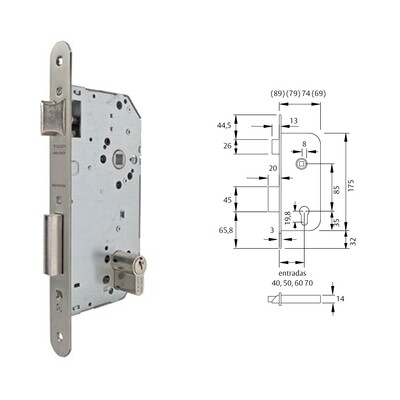Cerradura Tesa 2030-hl/40 Canto Redondo