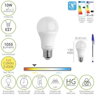 Bombilla Led Esfera Con Sensor Movimiento Rosca E27. 10 Watt. Equivale A 80 Watt. 1055 Lumenes. Luz Calida 3000 K.