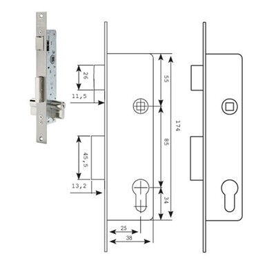 Cerradura Tesa 2210/38/ssi Sin cerradero Sin escudo
