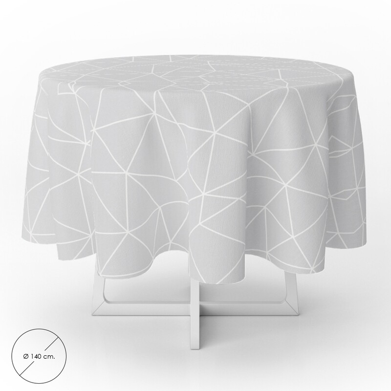 Mantel Hule Geometrico Gris Impermeable Antimanchas PVC � 140 cm. Uso Interior y Exterior