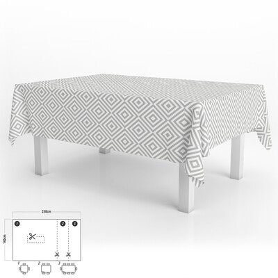 Mantel Hule Rectangular Rombos Grises Impermeable Antimanchas PVC 140x250 cm.  Recortable Uso Interior y Exterior