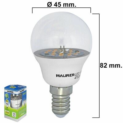 Bombilla Led Esferica Transparente Rosca E14 5 W. 40 W. 470 l�menes. Luz calida. (3000�K).