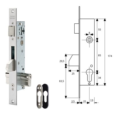Cerradura Tesa 2210/20/3NI Con Escudo de Seguridad E190 Con Sistema Antipalanqueta