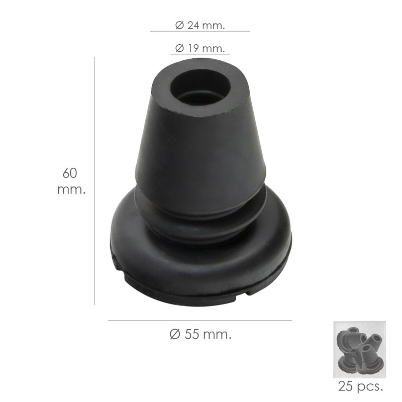 Taco Goma Baston Negro Tubo � 19 mm. / Base � 55 mm. Tipo Fuelle Bolsa 25 Unidades