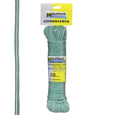Cuerda Trenzada Polipropileno Blanca / Verde (Madeja 25 m.)