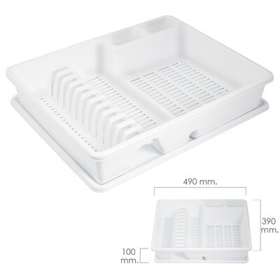 Escurre Platos Rectangular Con Bandeja Anti Goteo Pl�stico 49x39x10 (Alt.) cm.
