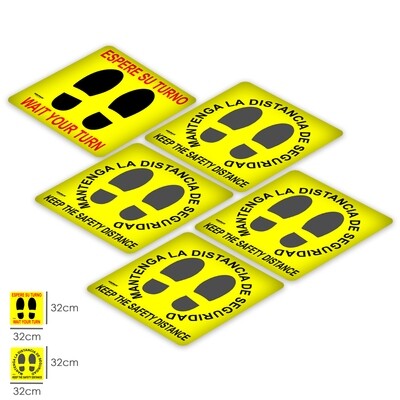 Rotulacion Suelo Distancia Seguridad y Turno. Pegatinas Se�alizacion. 5 Unidades Cuadradas, 32 x 32 cm.