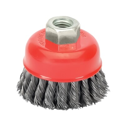 Cepillo Taza Con Alambre De Acero Trenzado Rosca M14, � 100 mm. Alambre de � 0,50 mm.