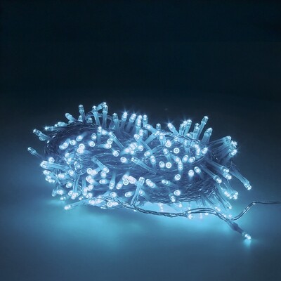Guinalda Luces Navidad 300 Leds Color Azul Hielo. Luz Navidad Interiores y Exteriores Ip44. Cable Transparente.