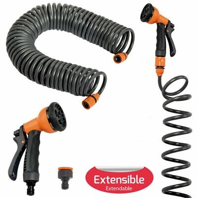 Manguera Riego Jardin Autoenroscable Con Set Riego 15 Metros