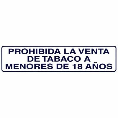 Rotulo Adhesivo 250x63 mm. Prohibida Venta Tabaco  18a�os