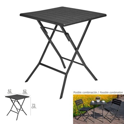 Mesa Plegable Cuadrada Efecto Madera Color Antracita 62x62x73 (Alt.) cm.