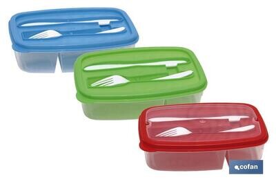 FIAMBRERA AZUL RECTANGULAR CON CUBIERTOS 1,5 L