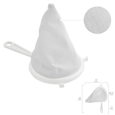 Colador Tela Franela Armaz�n de Plastico � 16 cm. Con 2 Ganchos