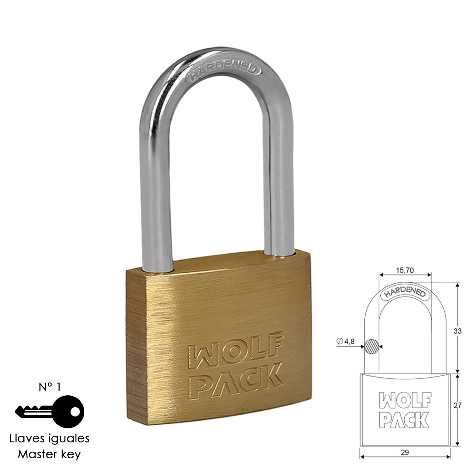 Candado Laton Arco Largo Llaves Iguales 30 mm. N�1