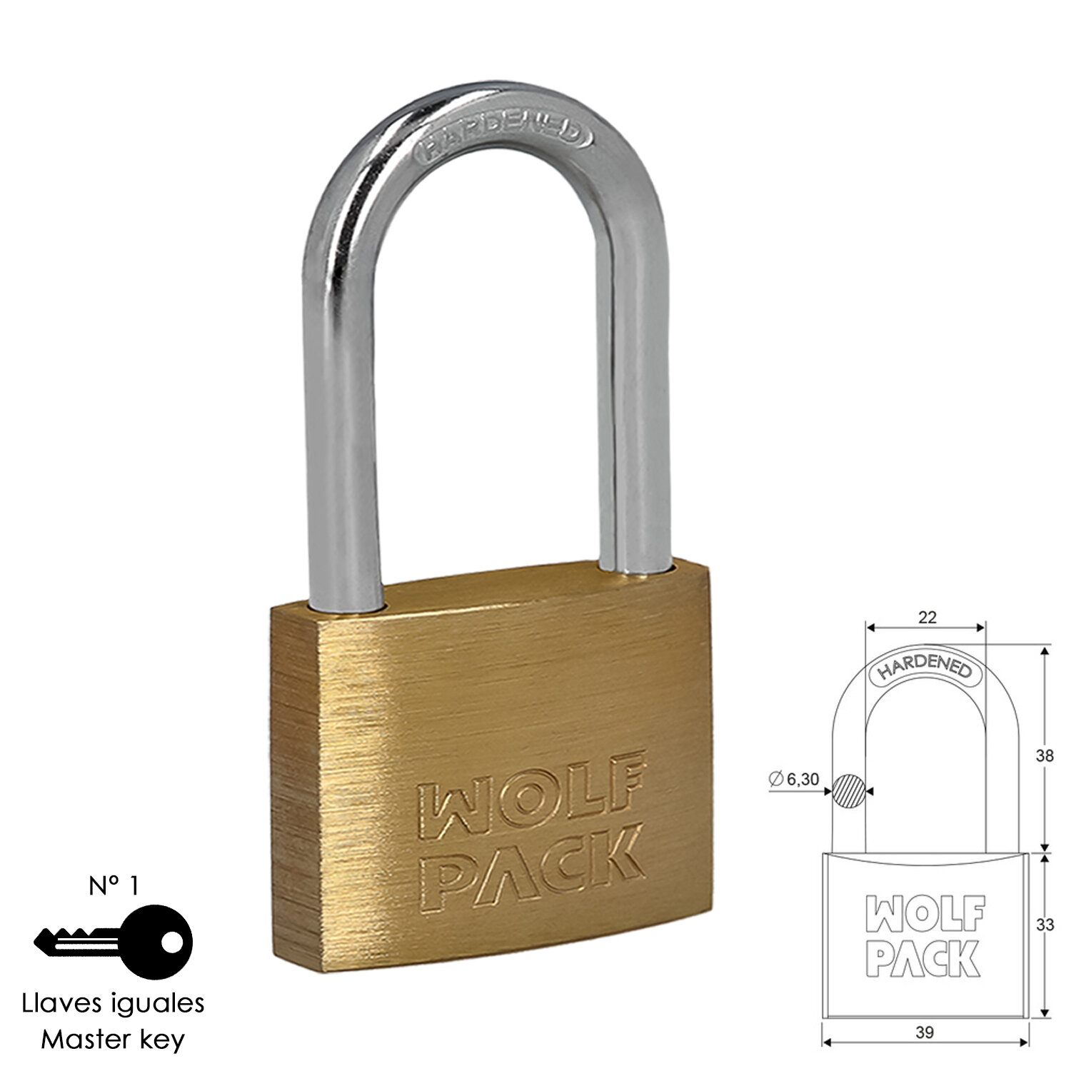 Candado Laton Arco Largo Llaves Iguales 40 mm. N�1