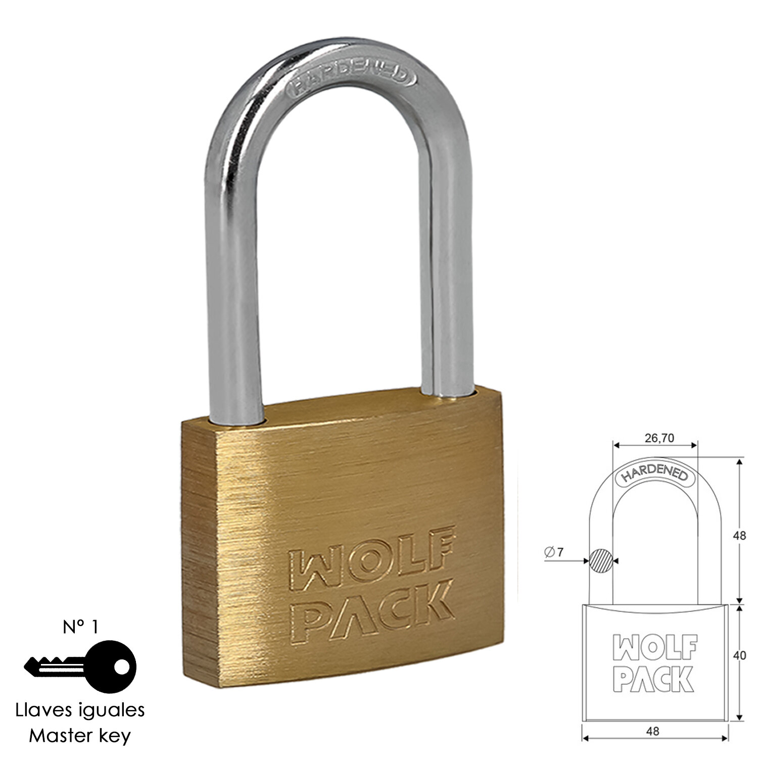 Candado Laton Arco Largo Llaves Iguales 50 mm. N�1