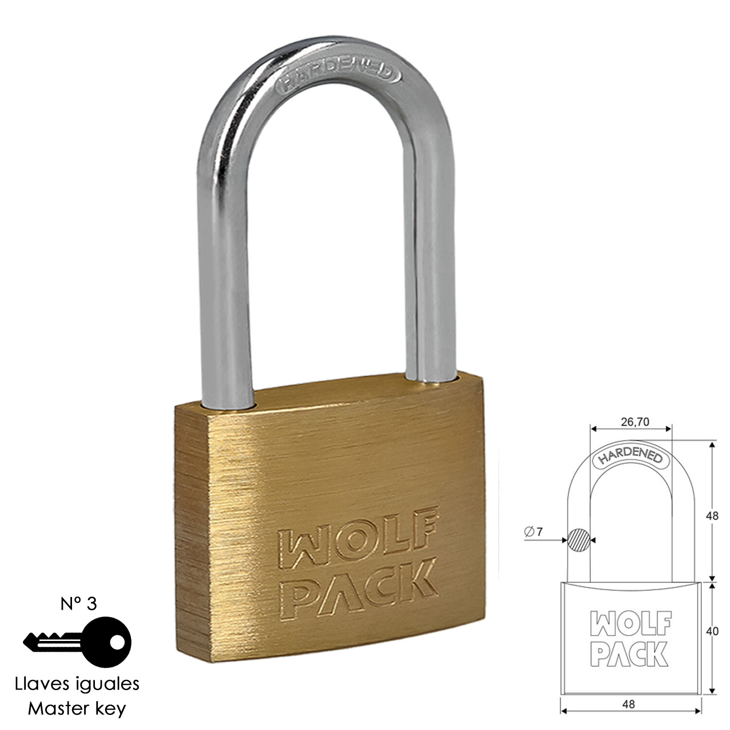 Candado Laton Arco Largo Llaves Iguales 50 mm. N�3