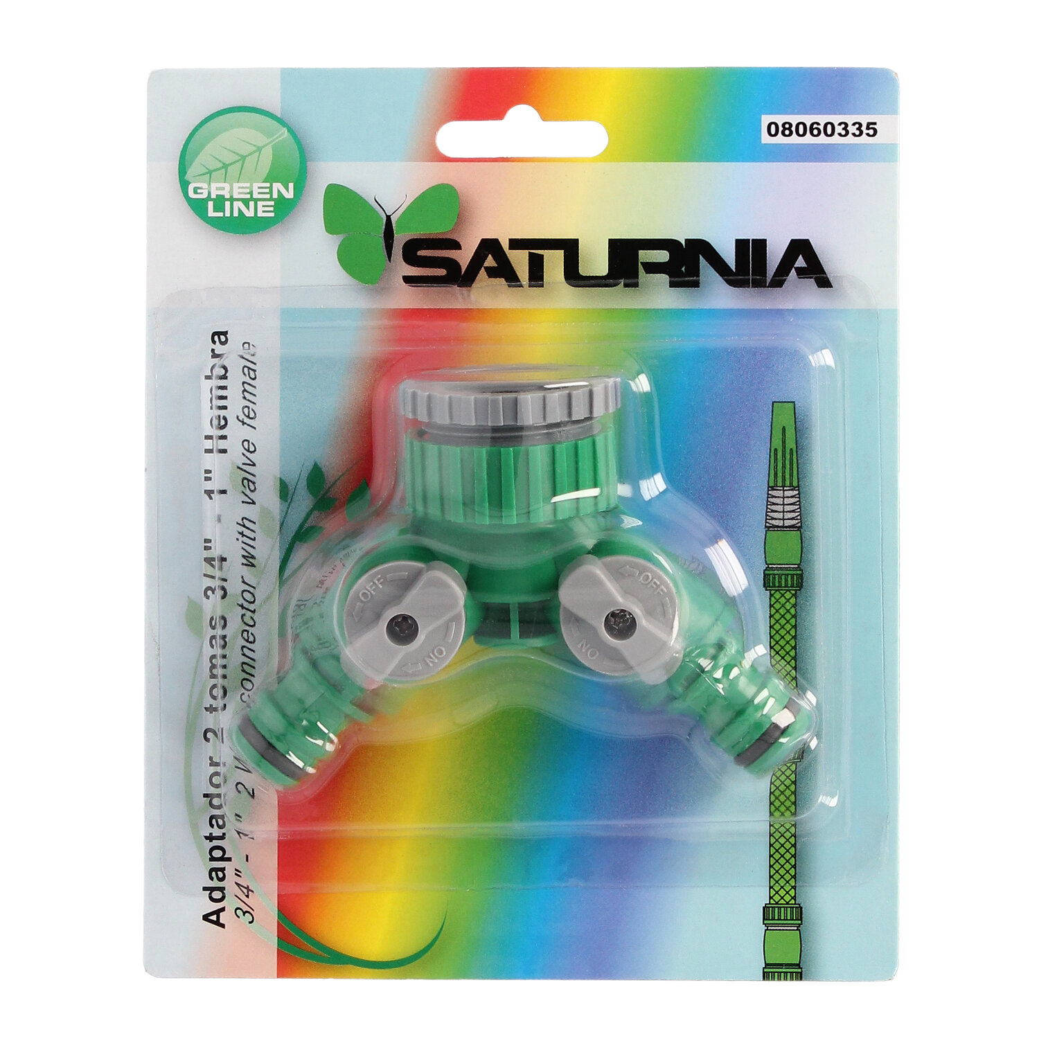 Adaptador Manguera Plastico 3/4 - 1" Hembra  con 2 tomas Blister