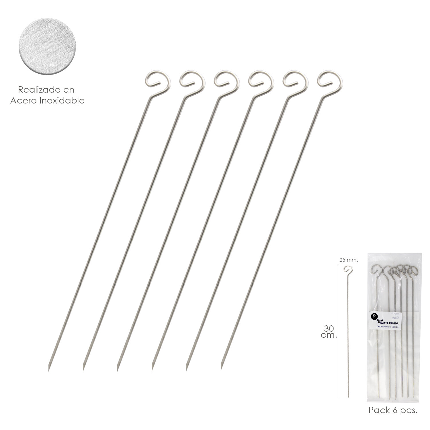 Pinchitos Acero inoxidable Peque�os 30 cm. (Bolsa 6 Unidades) Saturnia