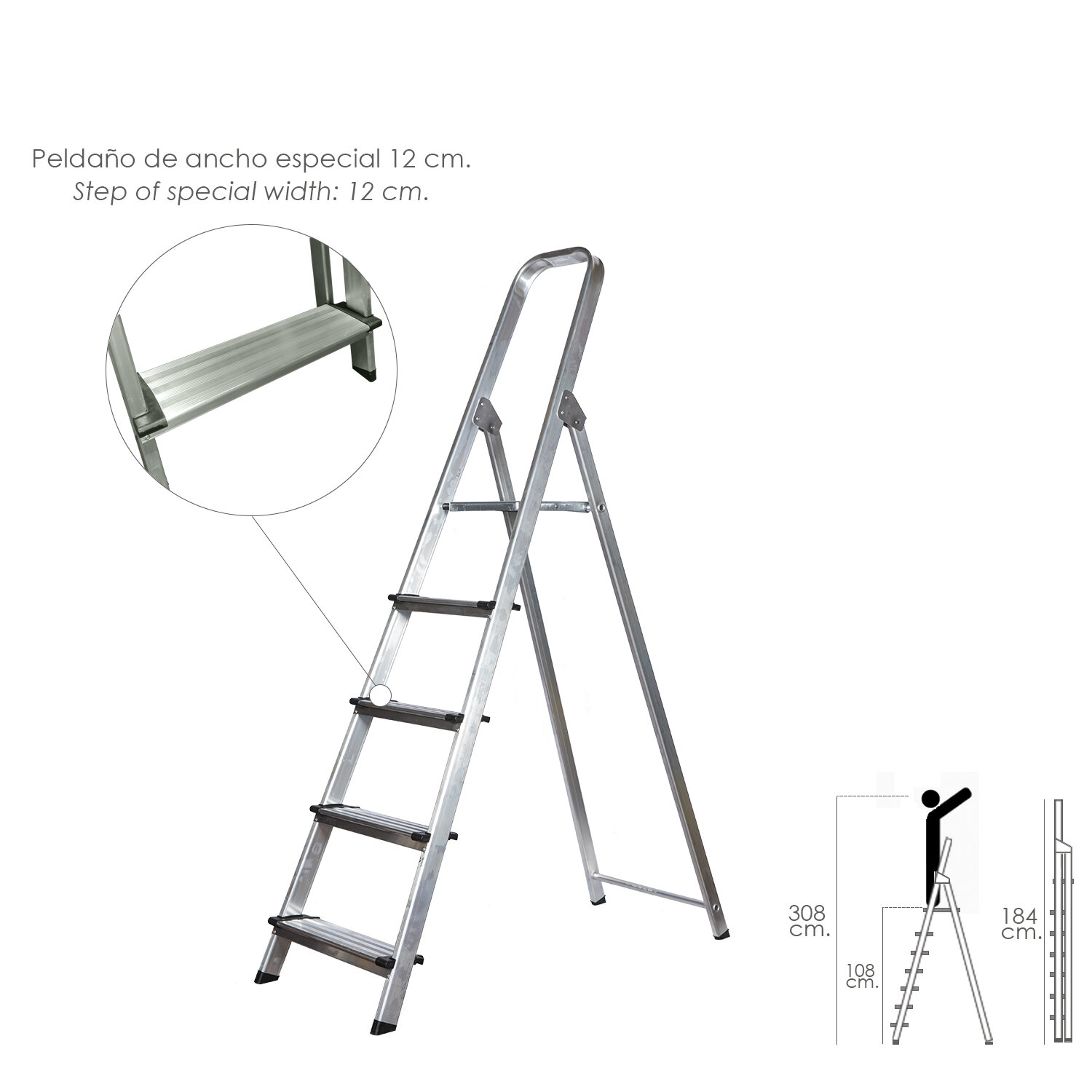 Escalera Aluminio Dom�stica Profesional  5 Pelda�os (Pelda�o de 12 cm.)