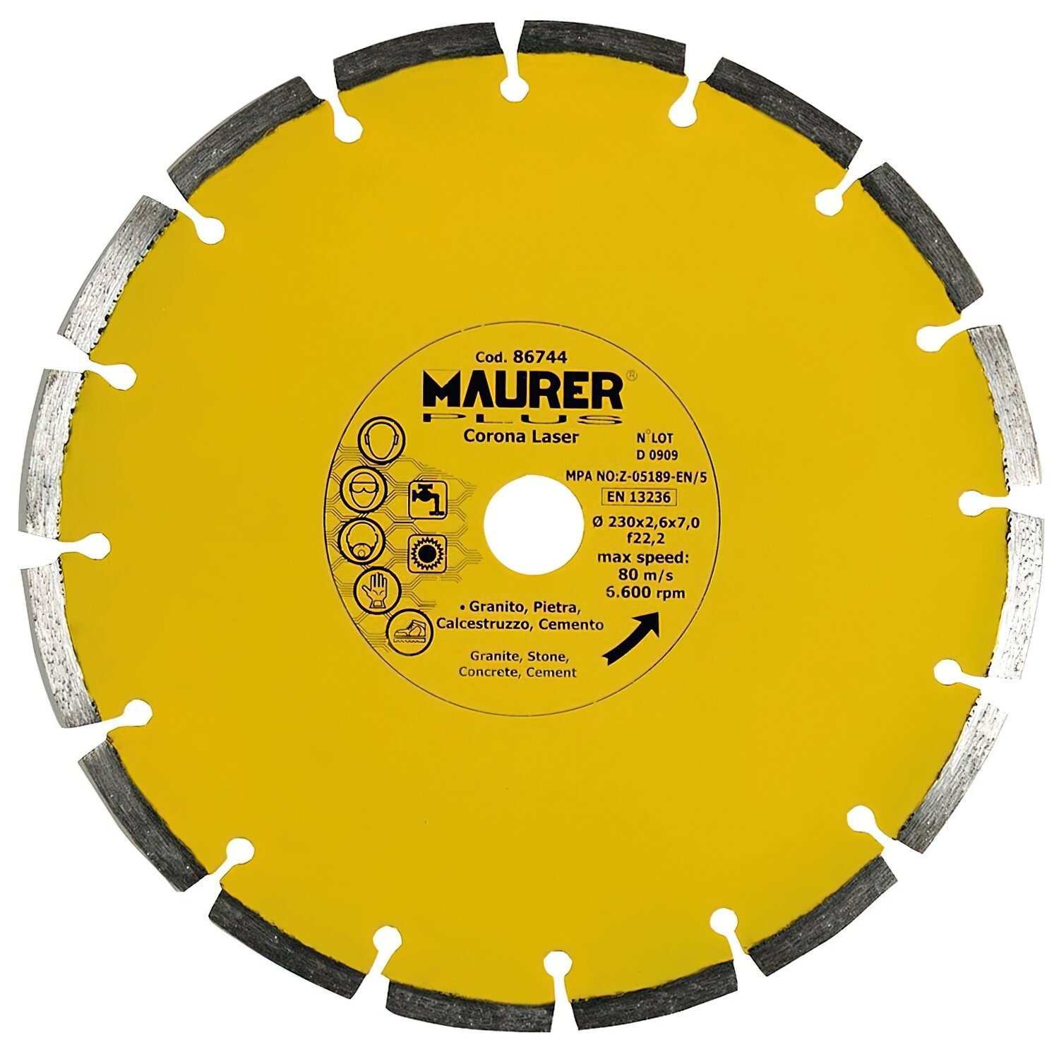 Disco Diamante Maurer Segmentado Laser Hormig�n, Piedra, Granito 230 mm.
