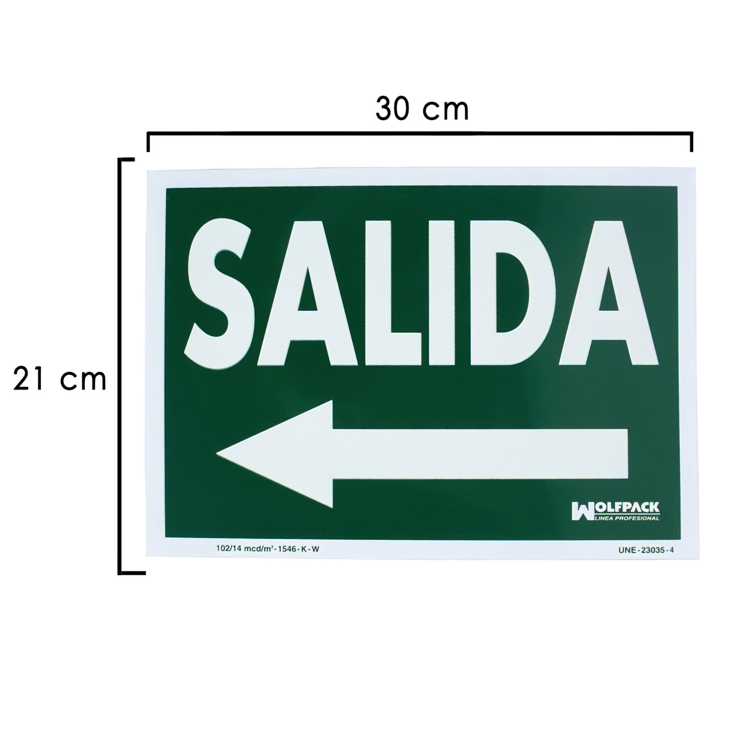 Cartel Fluorescente Salida A Izquierda 21x30 cm.