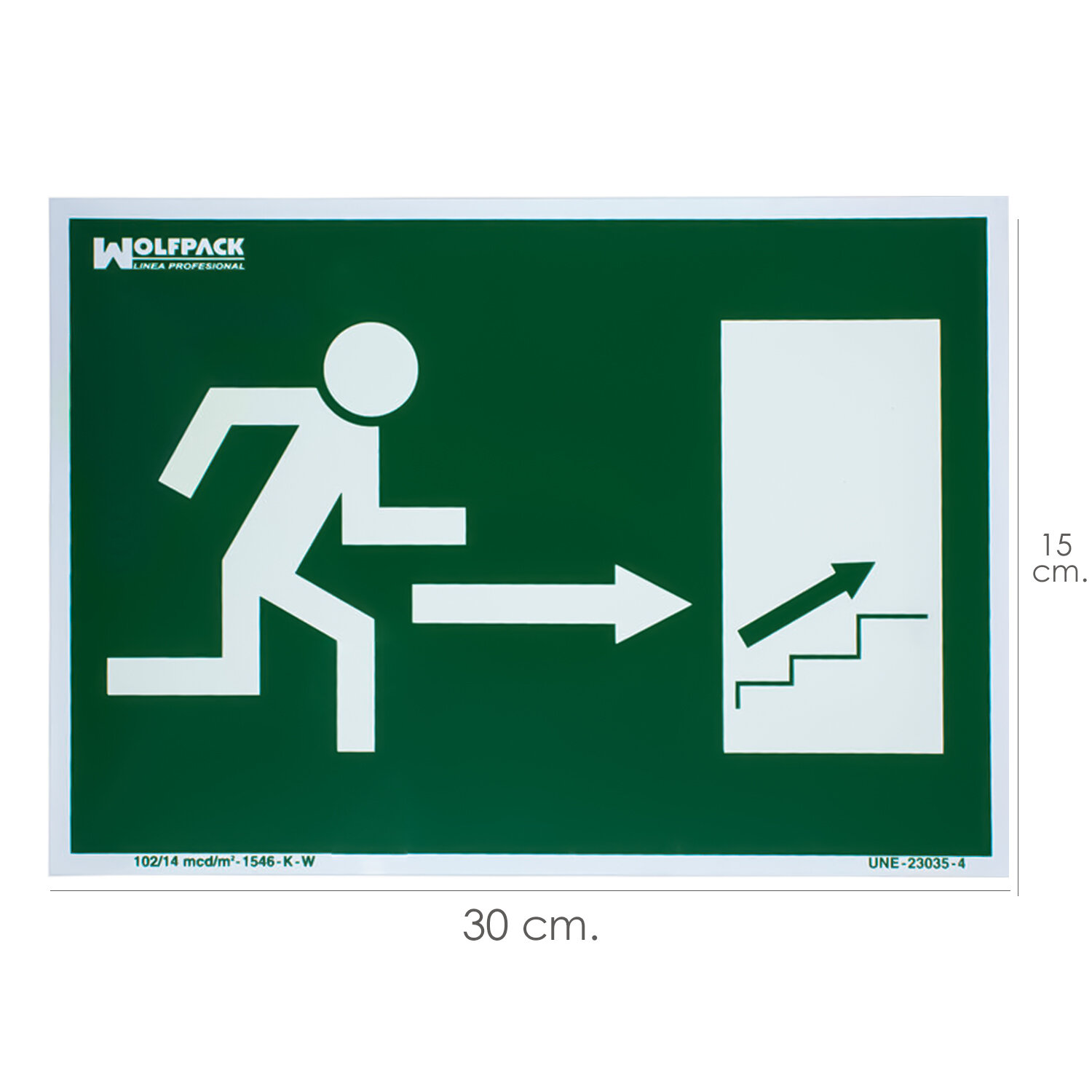 Cartel Fluorescente Salida Escalera Derecha Arriba 21x30 cm.