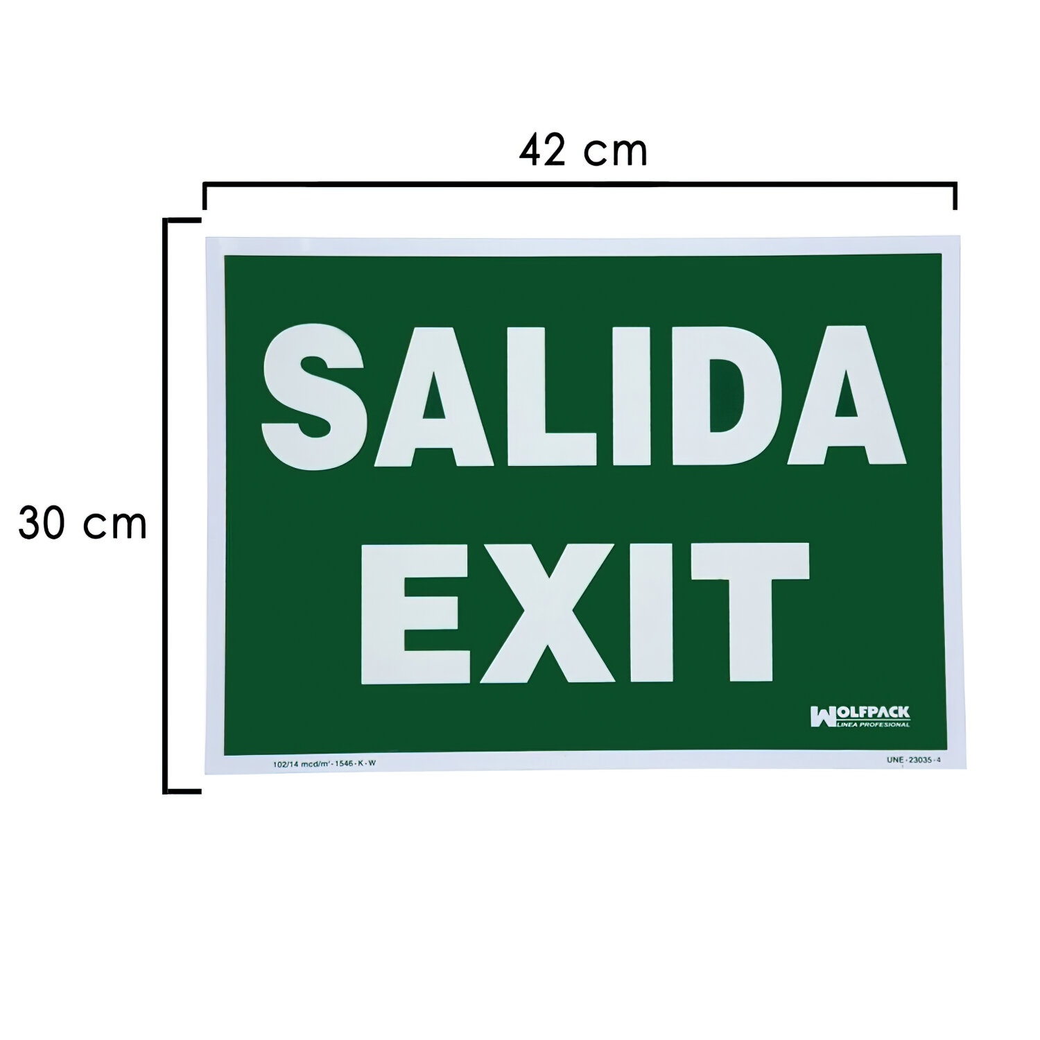 Cartel Fluorescente Salida Exit 30x42 cm.