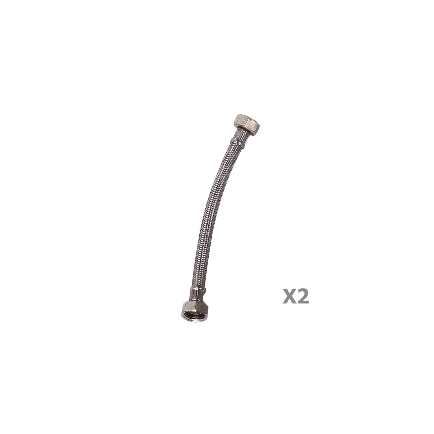 Latiguillo Inoxidable Hembra 3/8 - Hembra 1/2  250 mm. 2 Piezas