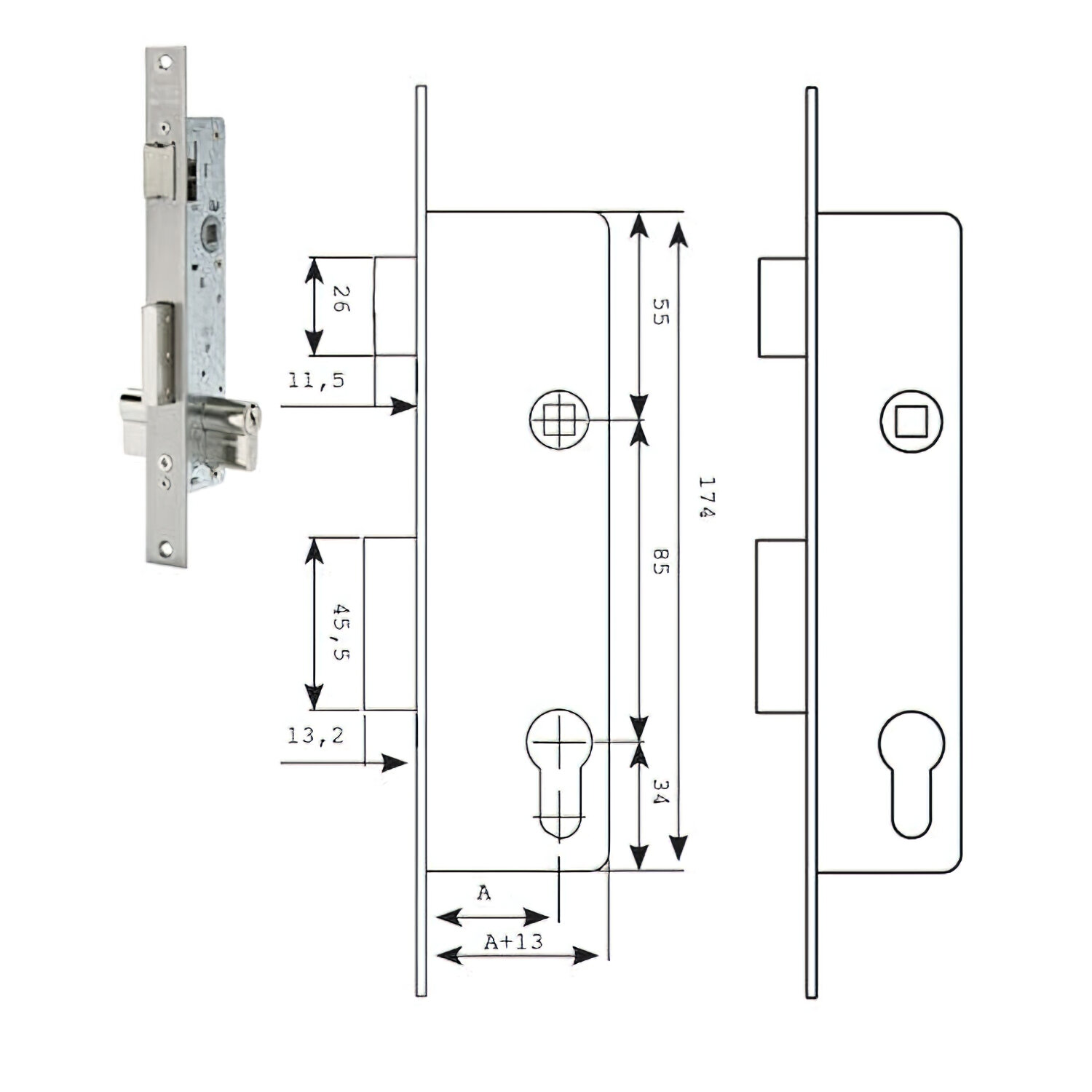 Cerradura Tesa 2210/28/ai    Sin Gancho