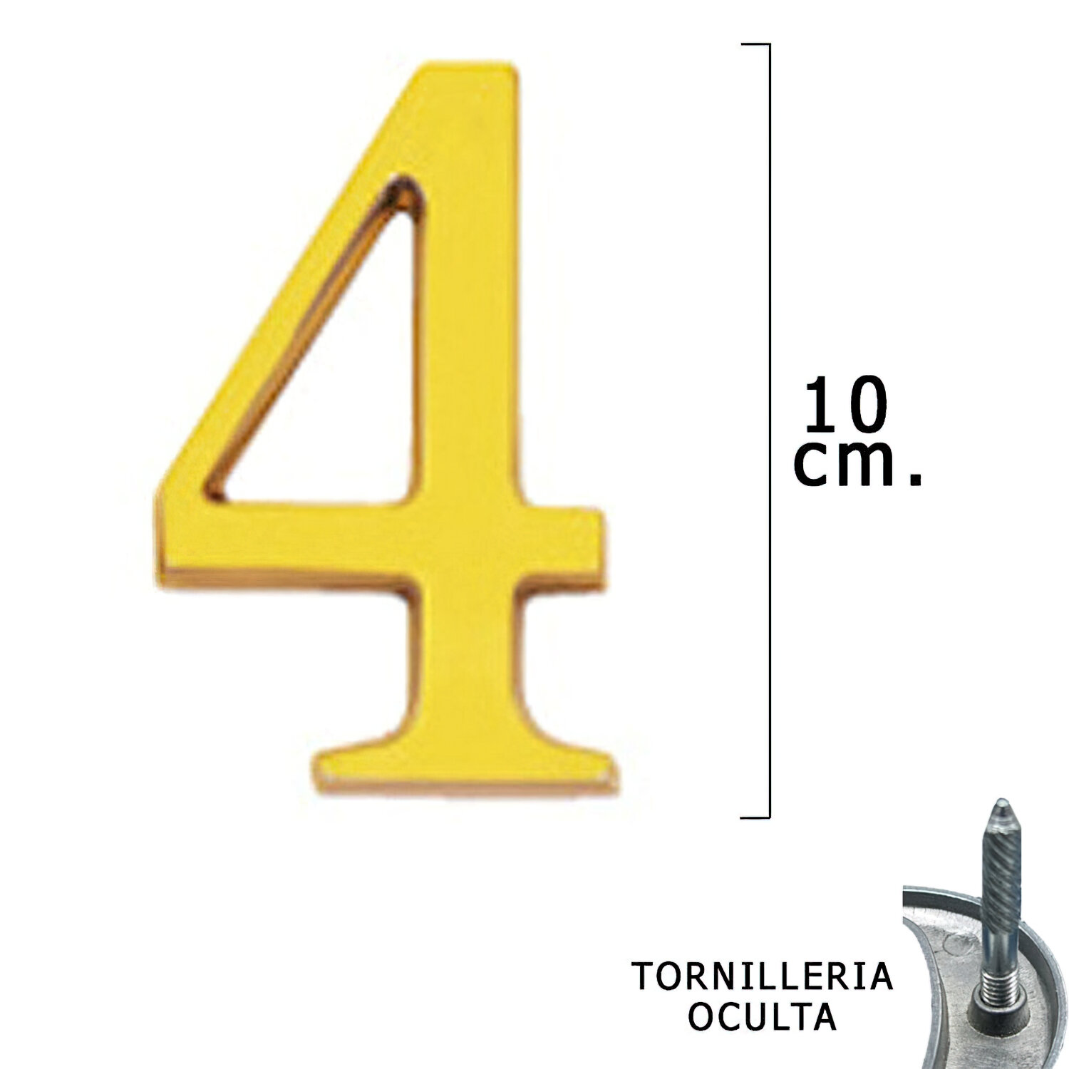 Numero Lat�n "4" 10 cm. con Tornilleria Oculta (Blister 1 Pieza)