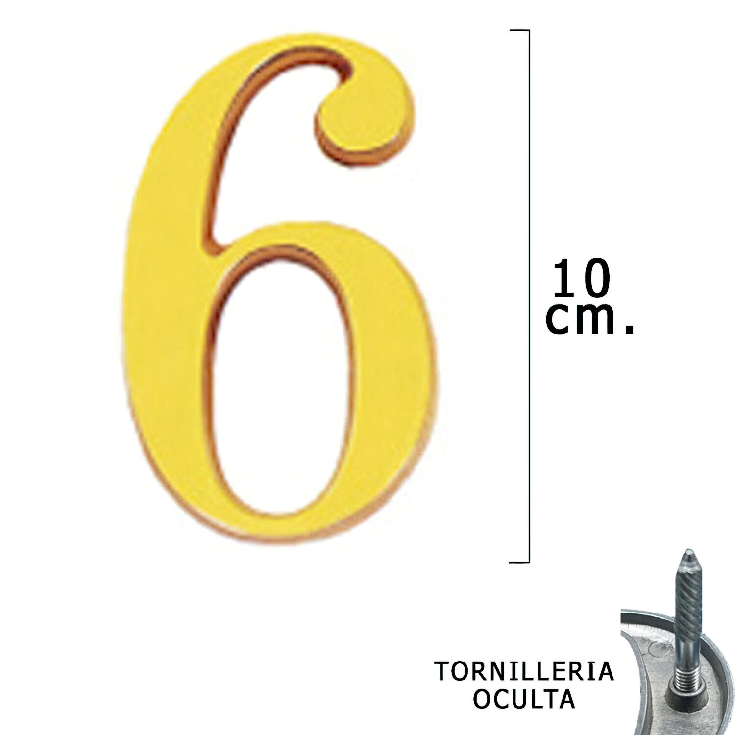 Numero Lat�n "6" 10 cm. con Tornilleria Oculta (Blister 1 Pieza)