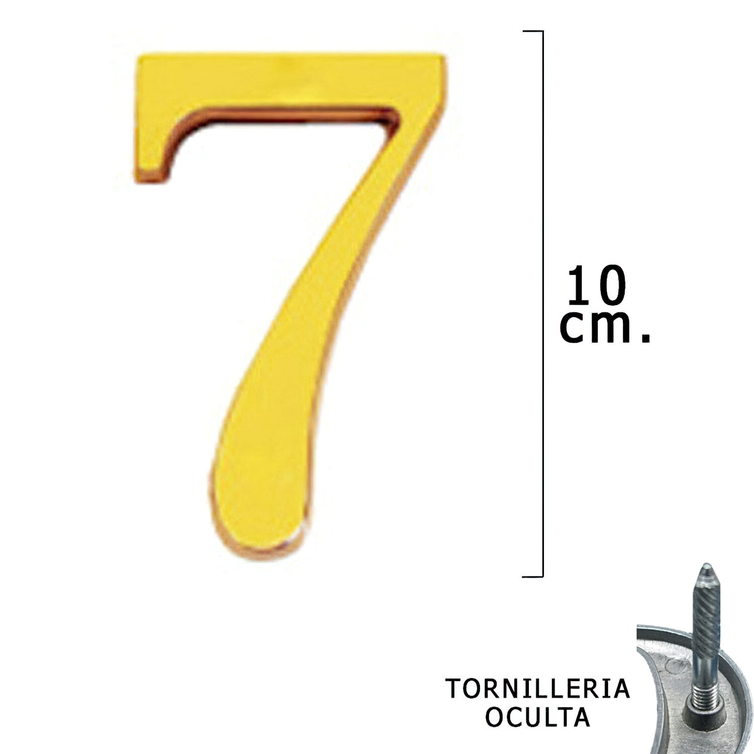 Numero Lat�n "7" 10 cm. con Tornilleria Oculta (Blister 1 Pieza)
