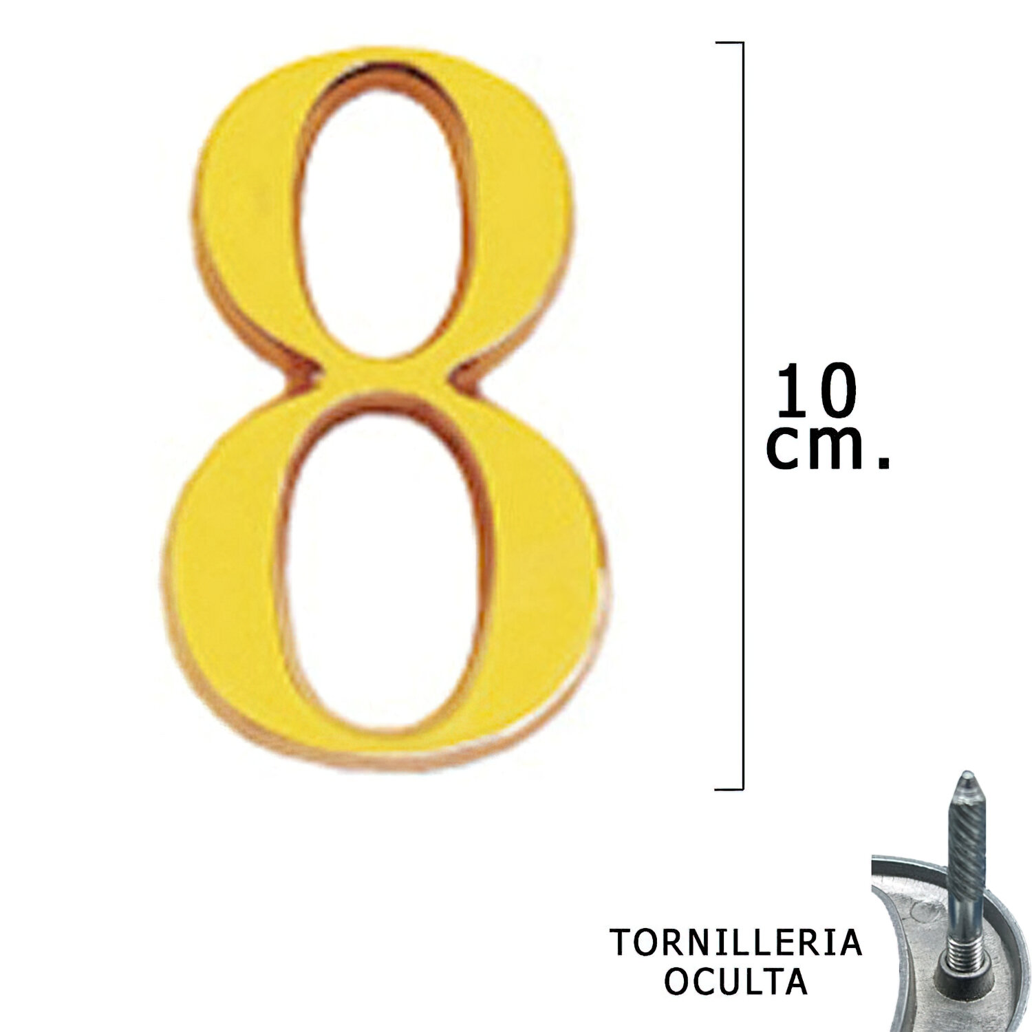 Numero Lat�n "8" 10 cm. con Tornilleria Oculta (Blister 1 Pieza)
