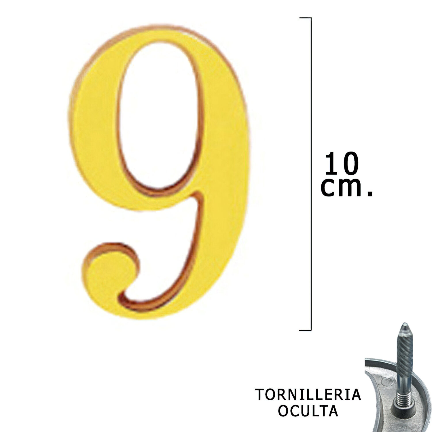 Numero Lat�n "9" 10 cm. con Tornilleria Oculta (Blister 1 Pieza)