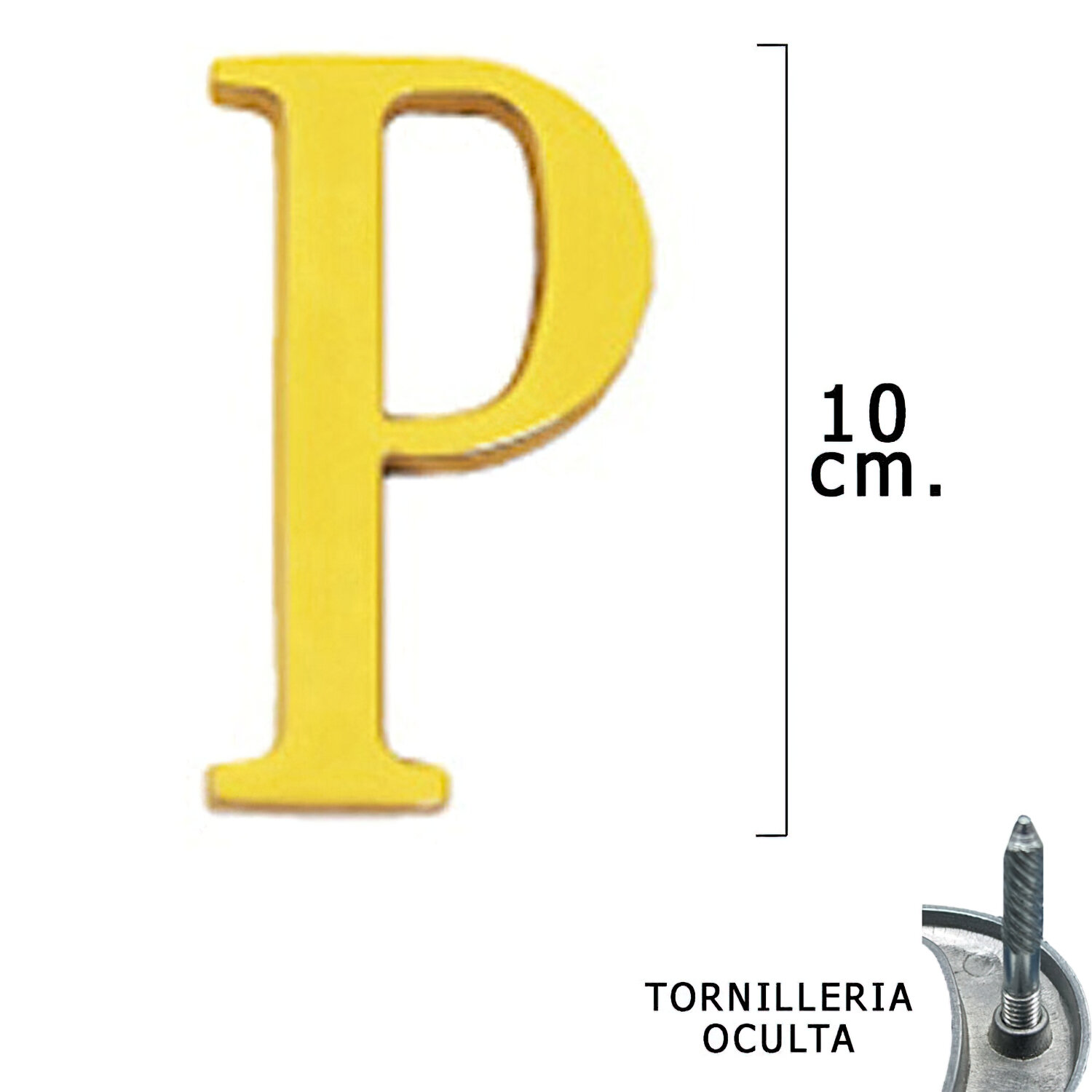Letra Lat�n "P" 10 cm. con Tornilleria Oculta (Blister 1 Pieza)