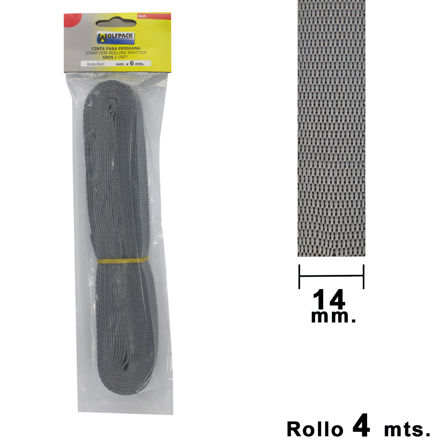 Cinta Persiana Wolfpack Gris 14 mm. Rollo 4 metros