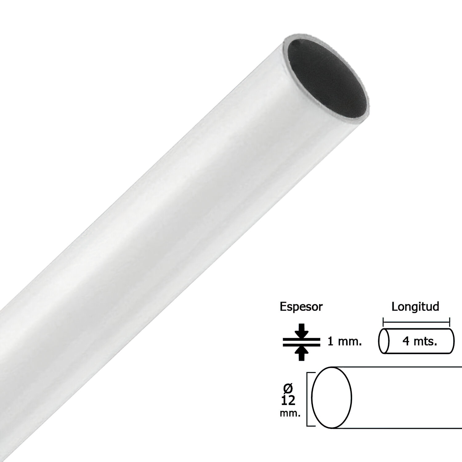 Barra Armario Lacado Blanco Redondo 12 mm.� (Barra 4,0 Metros)