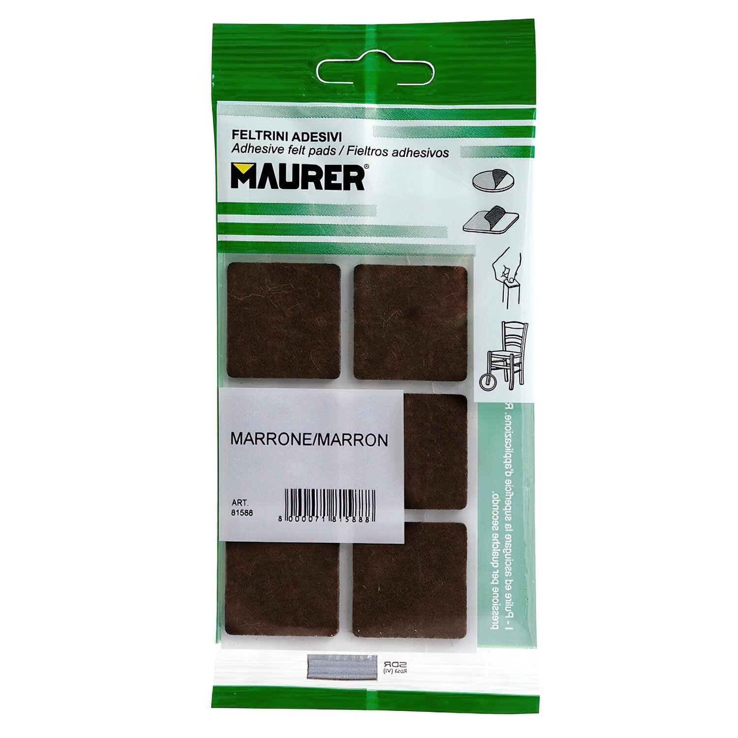 Fieltro Adhesivo 30 x 30 mm (Blister  6 Piezas) Marr�n