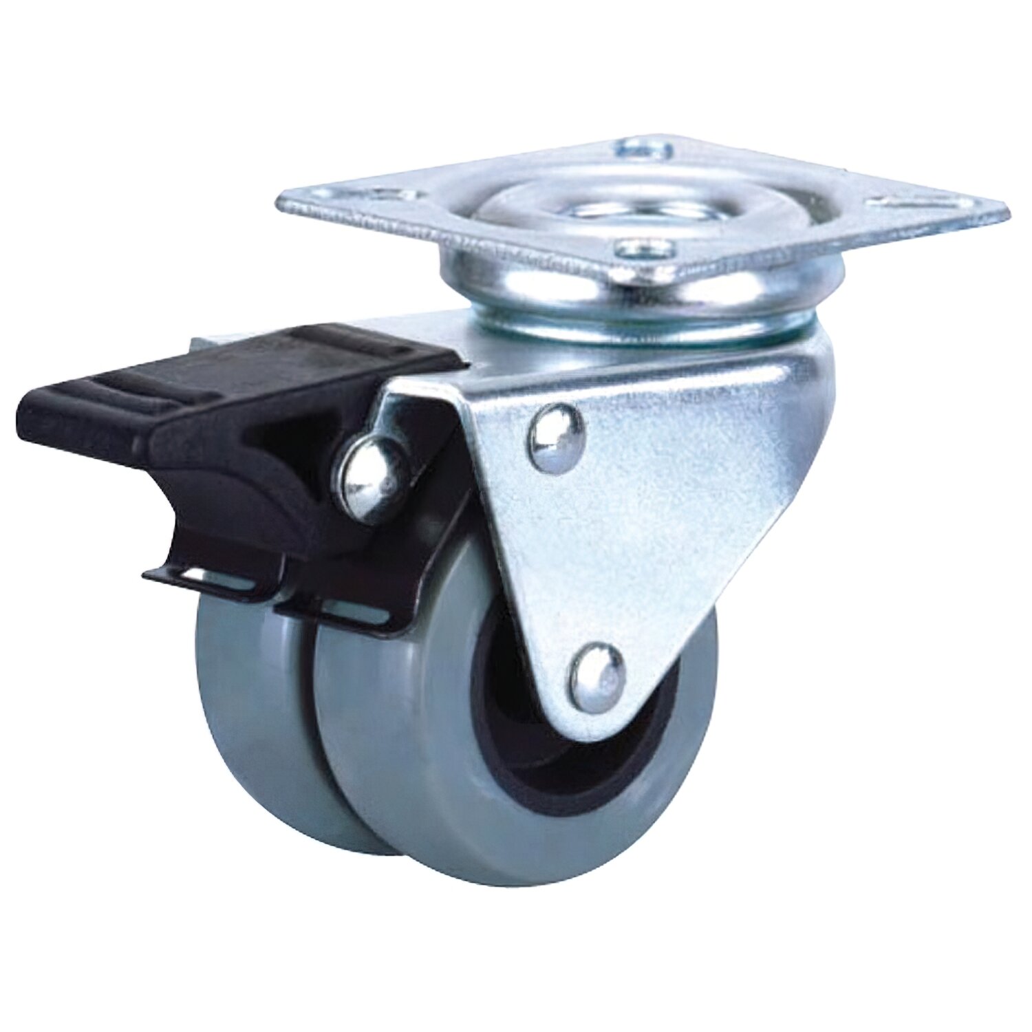 Rueda Dom�stica Doble Poliamida Gris Placa con freno   50mm