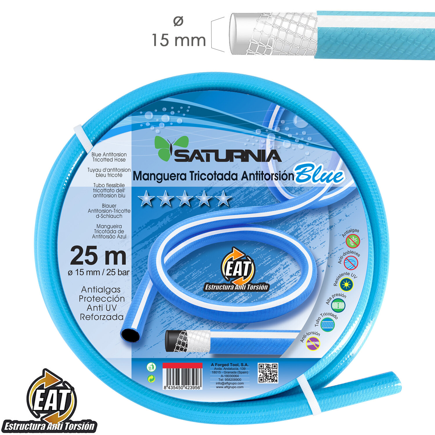 Manguera Tricotada No Torsion Blue � 15 mm. Rollo 25 metros