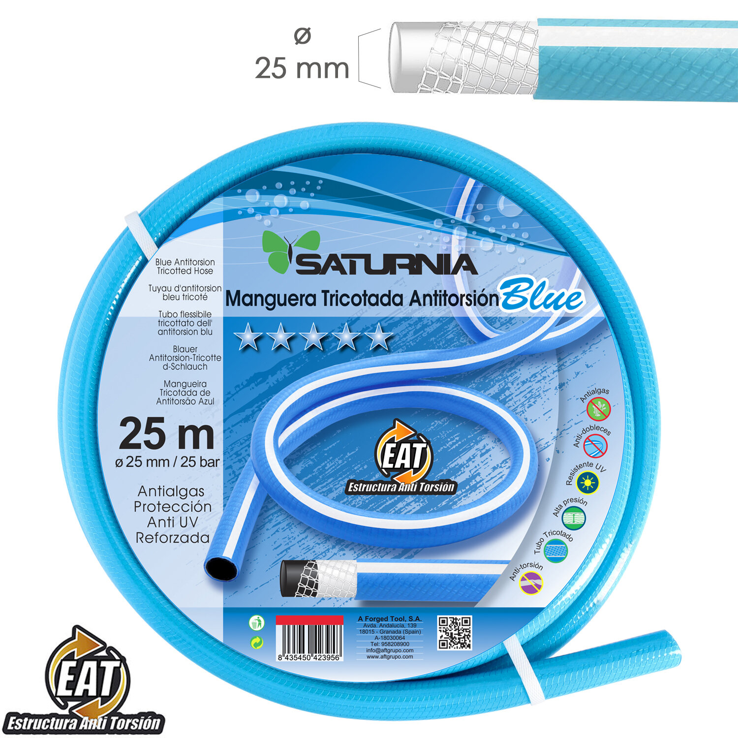 Manguera Tricotada No Torsion Blue � 25 mm. Rollo 25 metros