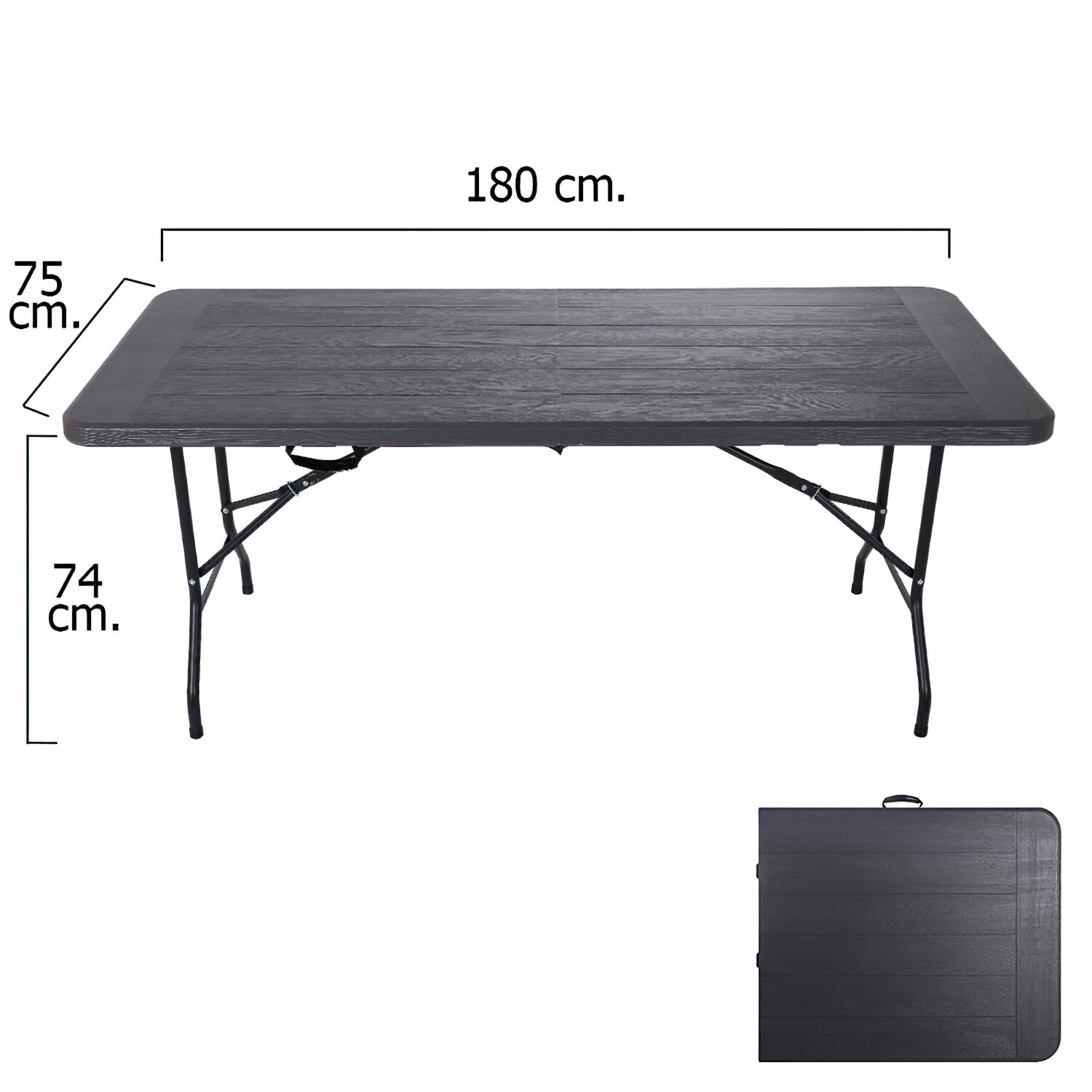 Mesa Plegable Rectangular Gris Antracita 180 x 75 x 74 cm.