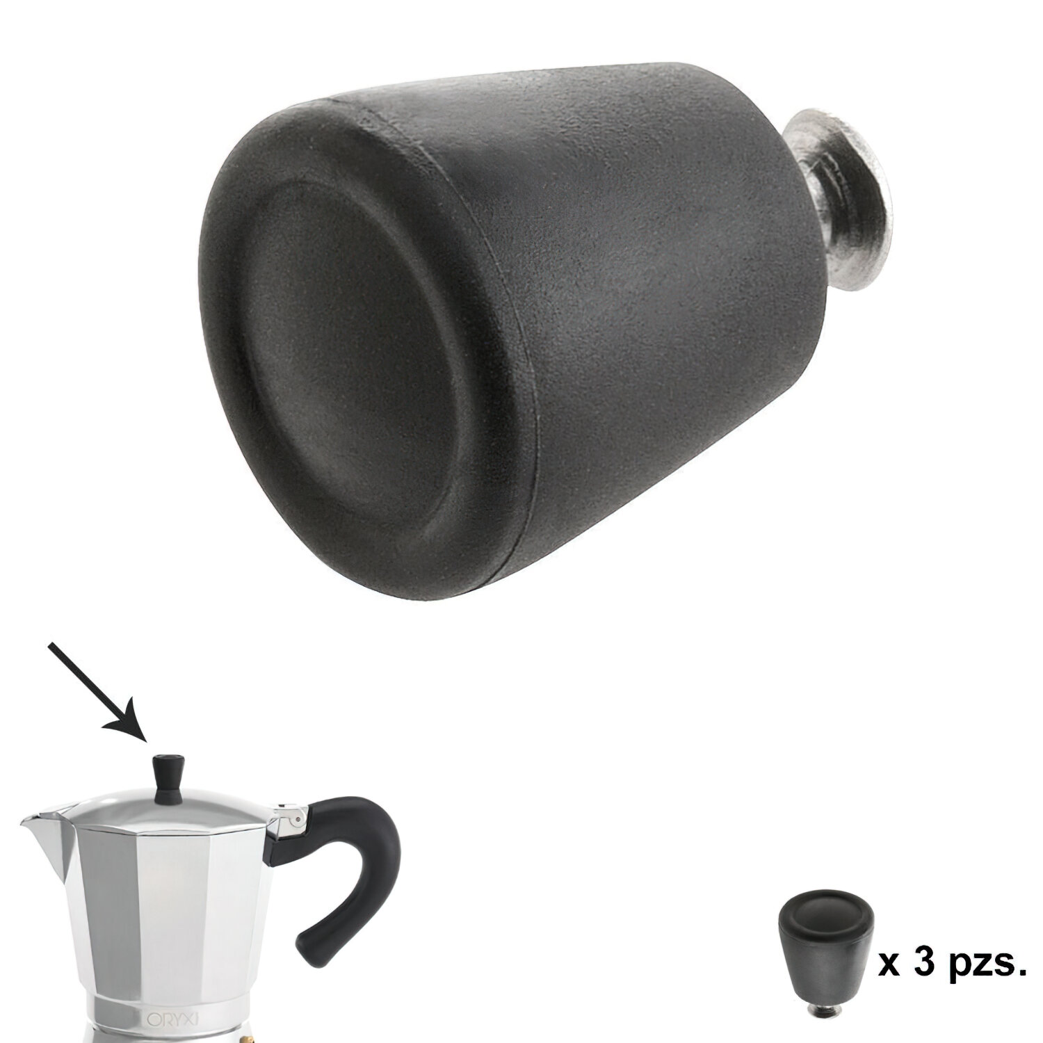 Pomo Cafetera Aluminio Inducci�n 6 / 9 / 12 Tazas (3 piezas)