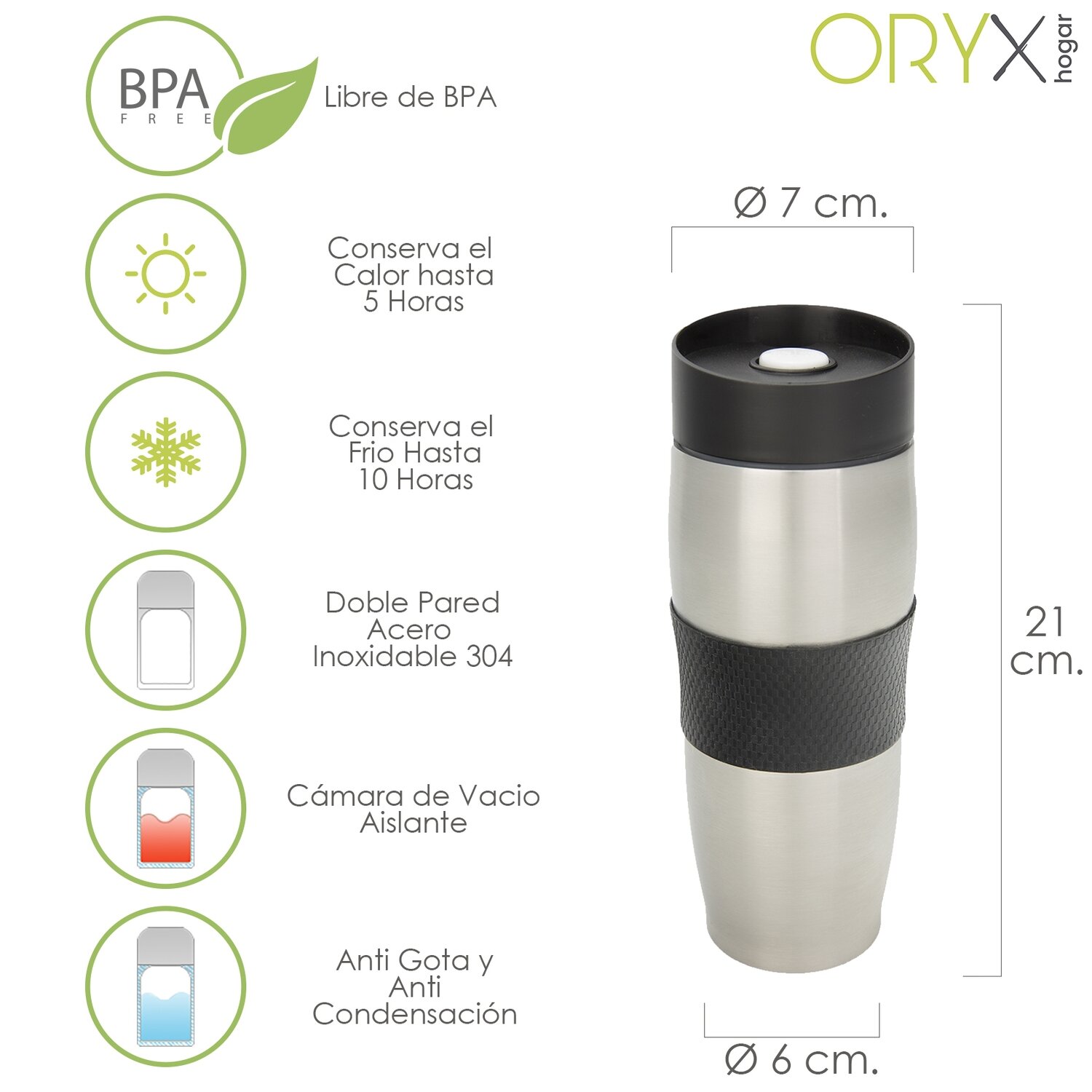 Vaso Termico Acero Inoxidable Antigoteo 380 Ml.