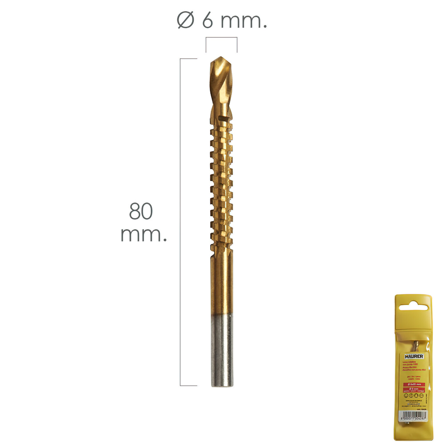 Fresa Rotativa Para Metales HSS  � 6 x 80 mm. Para Taladro / Fresadora