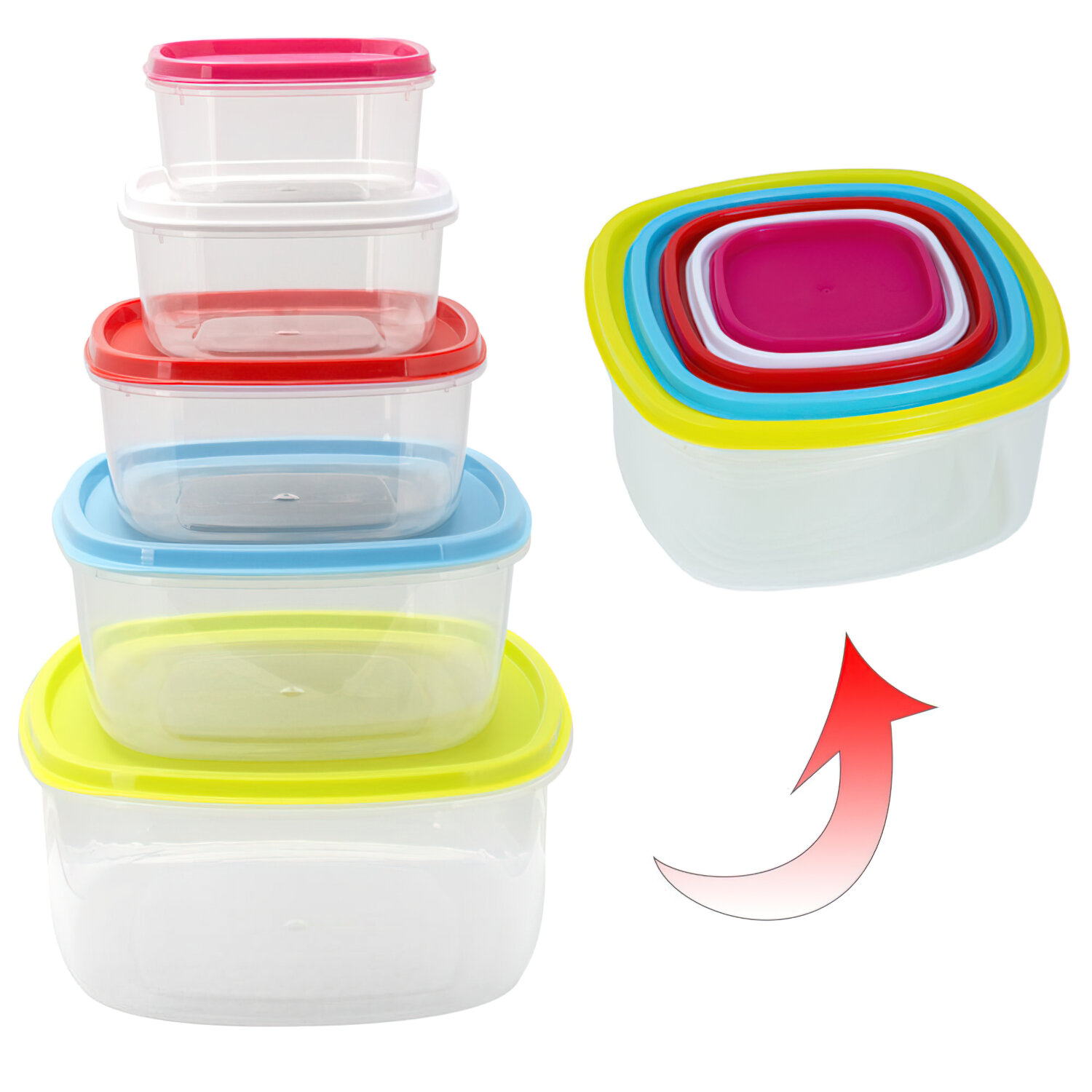 Fiambreras Pl�stico Cuadradas 220 / 350 / 600 / 1200 / 2000 ml. (Set 5 piezas)