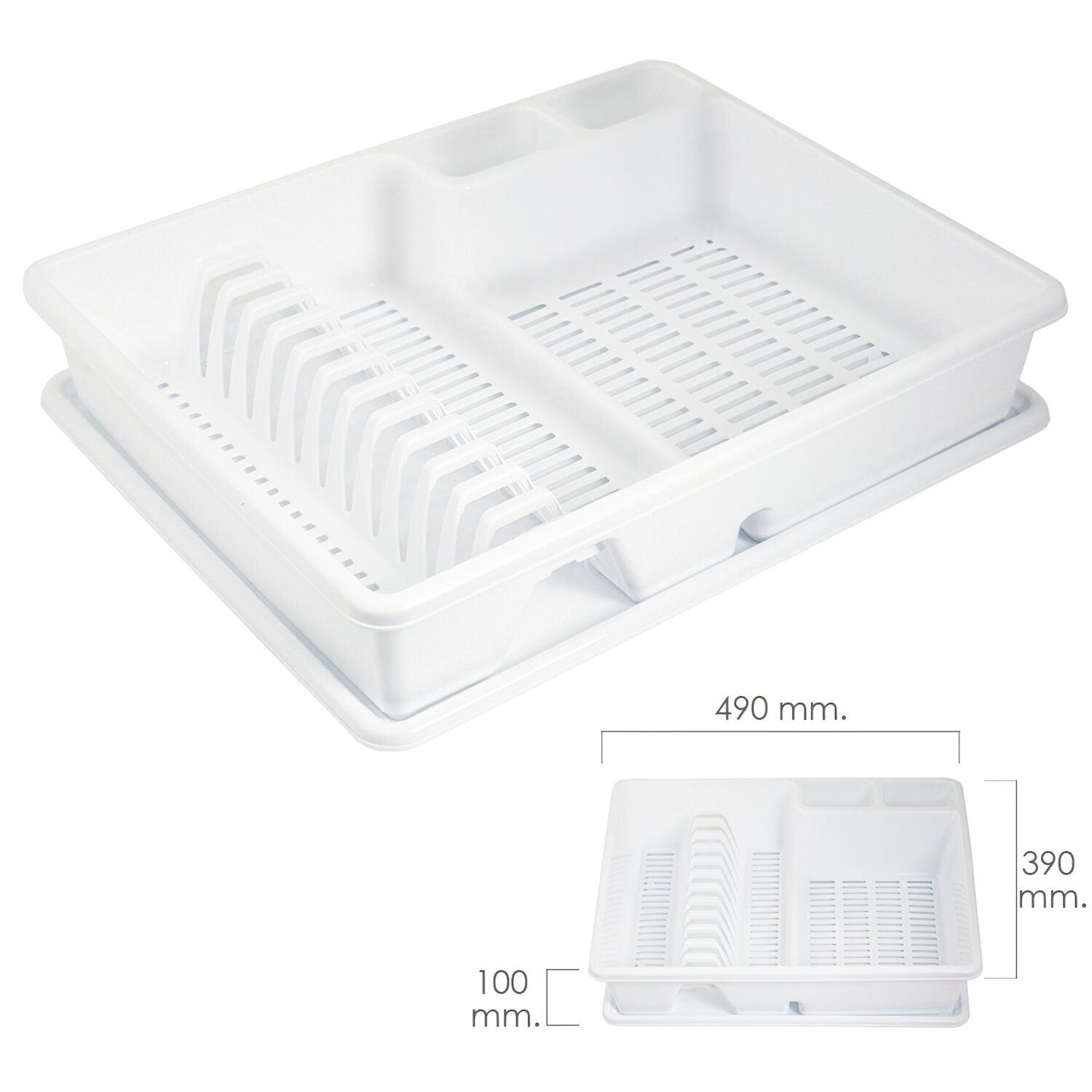 Escurre Platos Rectangular Con Bandeja Anti Goteo Pl�stico 49x39x10 (Alt.) cm.