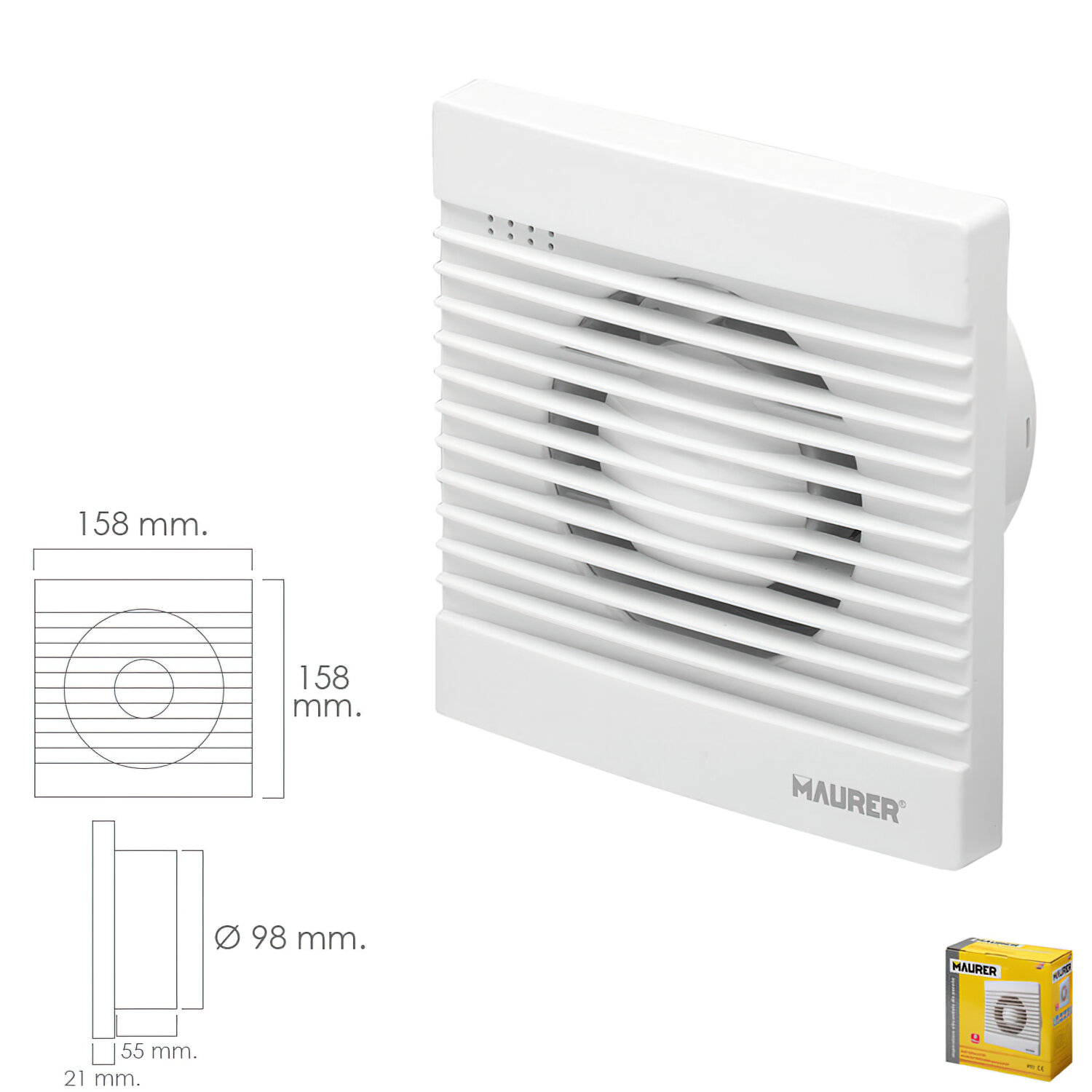Extractor Humos Ba�o 13 Watt. Salida � 98 mm.